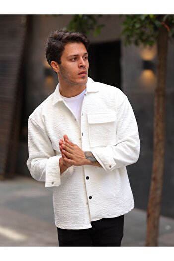 HAWKKİNG Men's Quilted Single Pocket Flap Oversize Winter Shirt