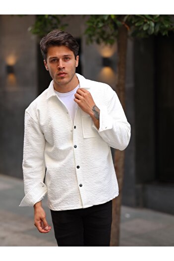 HAWKKİNG Men's Quilted Single Pocket Flap Oversize Winter Shirt