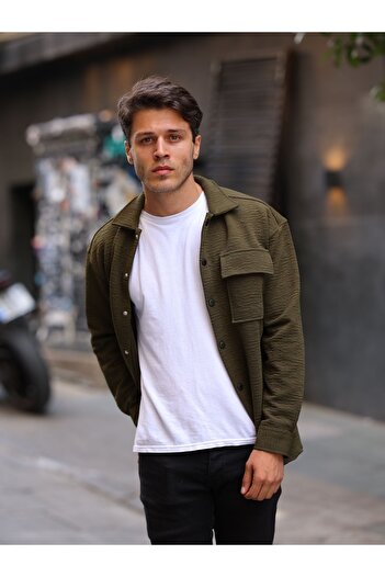 HAWKKİNG Men's Quilted Single Pocket Flap Oversize Winter Shirt