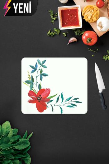 Decorita Flower Motif Patterned |   Glass Cutting Board - Glass Cutting Board |   29cm X 34cm