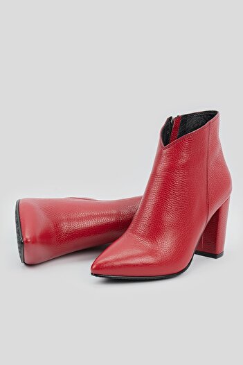 TUNAELLİ Kadın Kırmızı Hakiki Deri 35-40 Numara Bot & Bootie