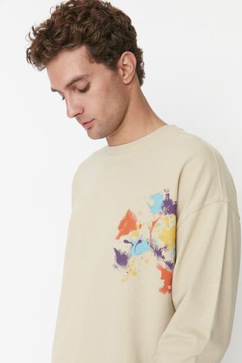 Trendyol Collection Geometric Printed Oversize Sweatshirt - Crew Neck TMNAW23SW00262