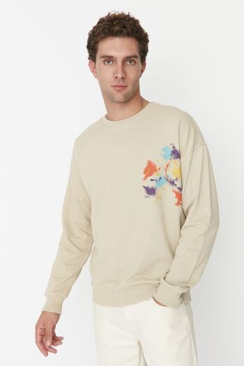 Trendyol Collection Geometric Printed Oversize Sweatshirt - Crew Neck TMNAW23SW00262
