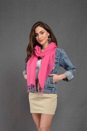 Dosimira Pink Solid Color Fringed Cotton Large Shawl