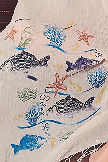 Dosimira Balıklı Pamuk Büyük Şal 75x200 Cm