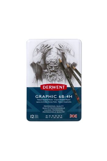 Derwent Graphic Graduated Charcoal 12 Pieces Set 6b 4h Tones
