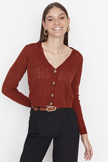 Trendyol Collection Ажурний светр-кардиган з плитки TWOAW23HI00494