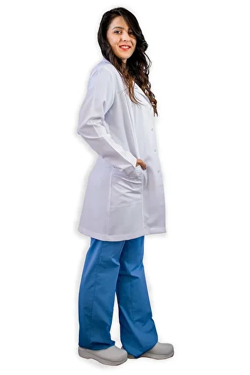 KOŞAR TEKSTİL Shirt Collar Medium Length White Female Doctor Teacher Nurse Lab Coat