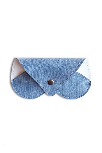 ViP GiFT Glasses Case Glasses Container Faux Leather Vegan Leather Owl Model Jeans Blue
