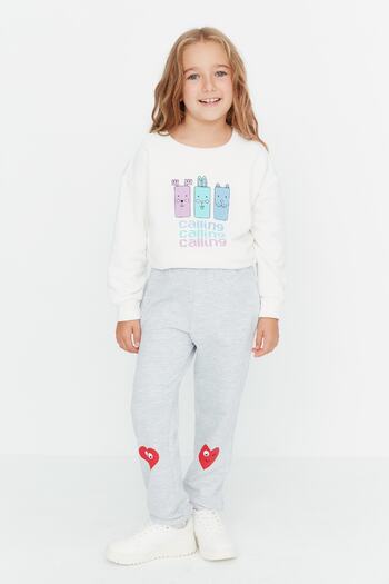 TRENDYOLKIDS Gray Patterned Girl's Knitted Sweatpants TKDAW23EA00086