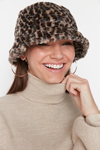 Trendyol Collection Дамска шапка Mink Leopard Bucket TWOAW23SP00008