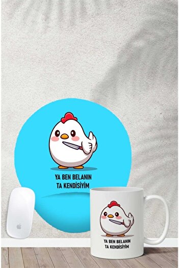 Gizeo Concept Ya Ben Belanın Ta Kendisiyim Desenli Bilek Destekli Mouse Pad Kupa Seti