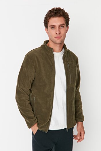 Trendyol Collection Khaki Regular/Normal Cut Zippered Warm Thick Anti-Pilling Fleece Sweatshirt Tmnaw23Hi00050