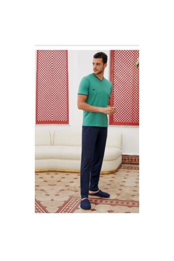 Eros Pijama Eros Long Sleeve Cotton Men's Pajama Set Green
