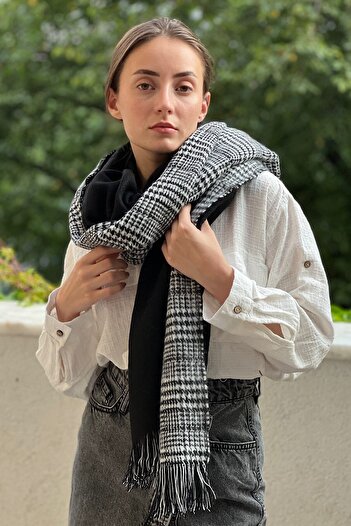 novon Plaid Patterned Wool Textured Double Sided Scarf Shawl