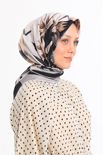 19V69 ITALIA Floral Pattern Gold Series Twill Scarf with Hanger and Gift Set 90x90 Cm