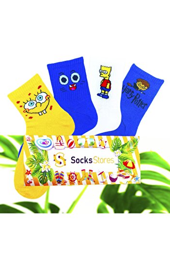 Esinti Men's Women's Socks Socket Long Socks Colorful Patterned Socks 4 Pieces
