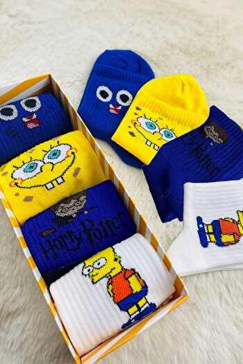 Esinti Men's Women's Socks Socket Long Socks Colorful Patterned Socks 4 Pieces