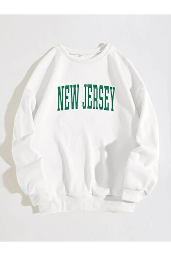 MOONBULL Weißes Unisex-Sweatshirt in Übergröße mit New Jersey-Aufdruck