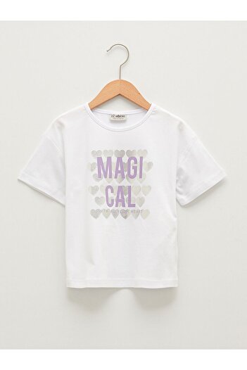 LC Waikiki Βαμβακερό T-Shirt για κορίτσια - Crew Neck, Printed, Κοντό μανίκι
