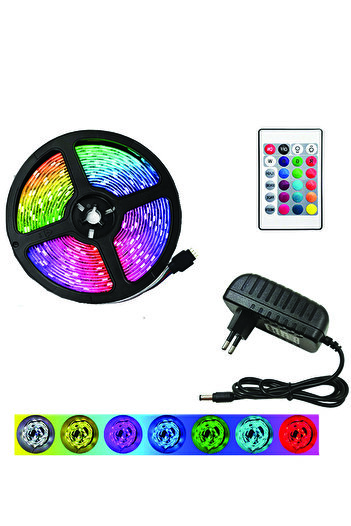 yopigo 5 mt Kumandalı Işıldak Rgb Şerit Led Lamba iç Ve Dış Mekan Silikon Yapışkanlı Aydınlatma