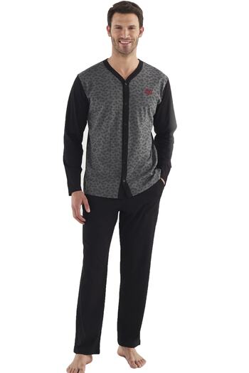 Mod Collection Cotton Buttoned Long Sleeve Seasonal Men's Pajamas Set