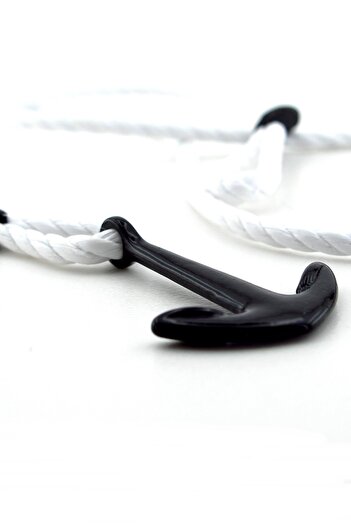 Solfera White Rope Three Rows Black Anchor Sailor Men's Bracelet M023j