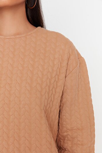 Trendyol Modest Σετ Πλεκτό Τουνίκ-Παντελόνι Camel Καπιτονέ TCTAW23US00148