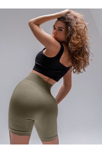 MİSTİRİK Dublin Model High Waist Ribbed Seamless Biker Shorts Camel Color027