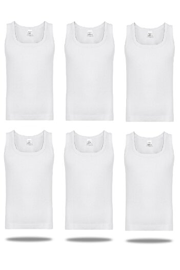 FSM1453 Boy's Cotton Rib Classic White Undershirt 6 Pcs -200