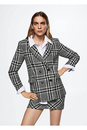 MANGO Woman Checkered Tweed Blazer Jacket