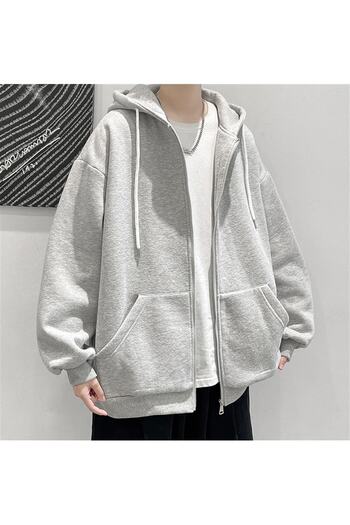 Touz Grandukkan Street Style Прямий Oversize Сірий Unisex Капюшон Бавовняний Кардиган S M L