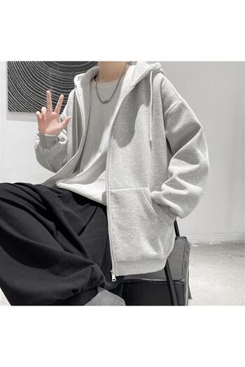 Touz Grandukkan Street Style Прямий Oversize Сірий Unisex Капюшон Бавовняний Кардиган S M L