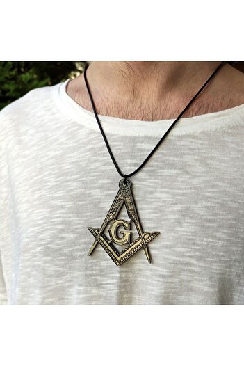 Market66 Mason Masonic Harf G Gönye V Pergel Büyük Boy 7cm Siyah Akrilik Kolye Ucu Deri Kayış