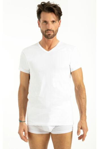 by İGP Men's White Cotton Combed V-Neck Short Sleeve Undershirt Undershirt