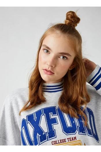 Koton Crew Neck Printed Snow Melange Women's Sweatshirt 3wal10078ık