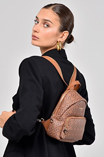 Cacharel Women's Patterned Backpack Tan