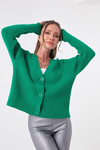 Lafaba Women's Green Execution Pattern Mini Knitwear Cardigan