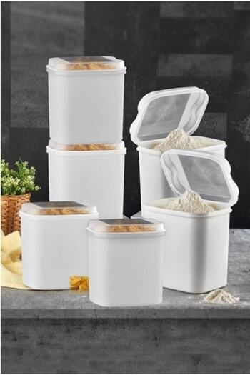 VİP AHMET 6 Pieces 10 Lt Gray Fairy Tale Flour and Storage Container