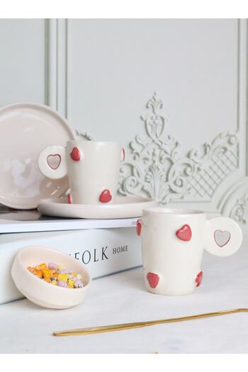 ada mia seramik 2-Piece Heart Figured Handmade Ceramic Coffee Cup Set 90ml