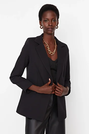 Trendyol Collection Black Woven Lined Double Breasted Closure Blazer Jacket TWOAW23BC00022