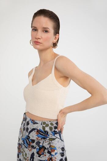 DeFacto Fitted Crop Strap Knitted Knit 100% Cotton Singlet X5801az22sp