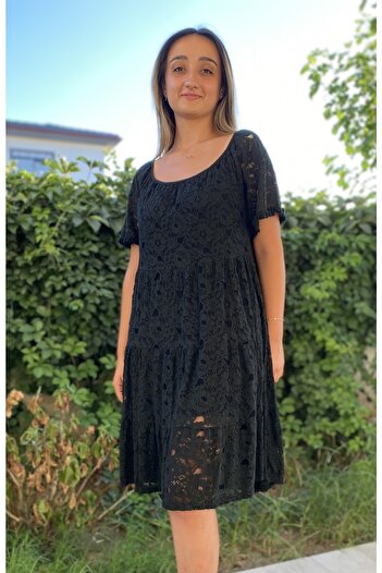 Bohemian Kadın Siyah Dantelli Elbise