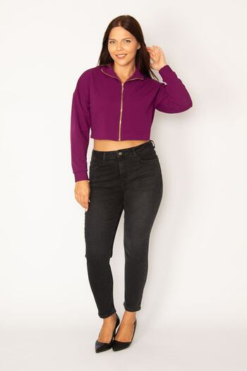 Şans Women's Large Size Anthracite Lycra 5 Pocket Jeans 65n34335