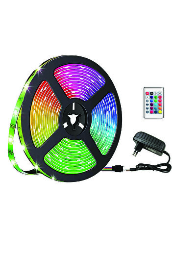 yopigo 5 mt Kumandalı Işıldak Rgb Şerit Led Lamba iç Ve Dış Mekan Silikon Yapışkanlı Aydınlatma