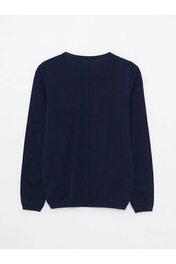 LC Waikiki Crew Neck Basic Long Sleeve Girl's Knitwear Cardigan