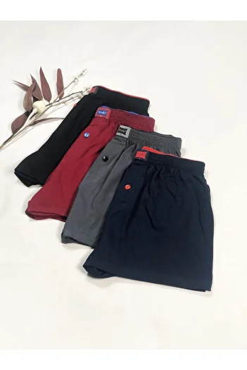 Tutku Men's Mixed Color 100% Cotton Buttoned Combed Cotton 4-Piece Boxers