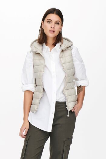 ONLY Women's Hooded Quilted Vest 65515205760 Beige