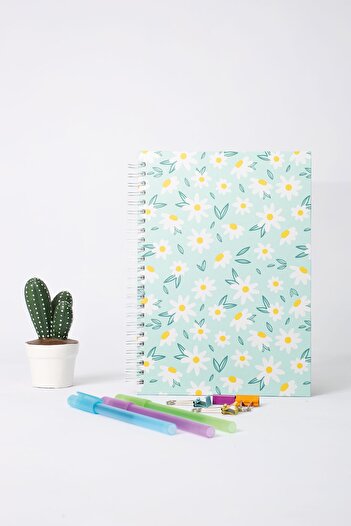 paperlab A5 Daisy Patterned Hard Cover Spiral Unlined Notebook
