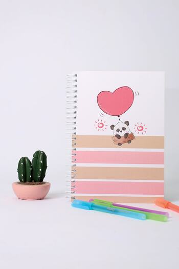 paperlab A5 Cute Heart Panda Patterned Striped Spiral Notebook